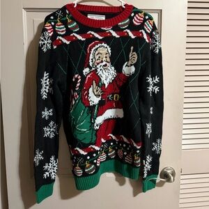 Ugly Holiday Sweater Size Large Santa Claus Thumbs Up Christmas Party